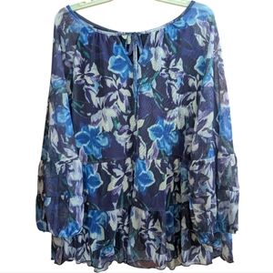 Terra & Sky Floral Top 2X Women's Blue Floral W-442